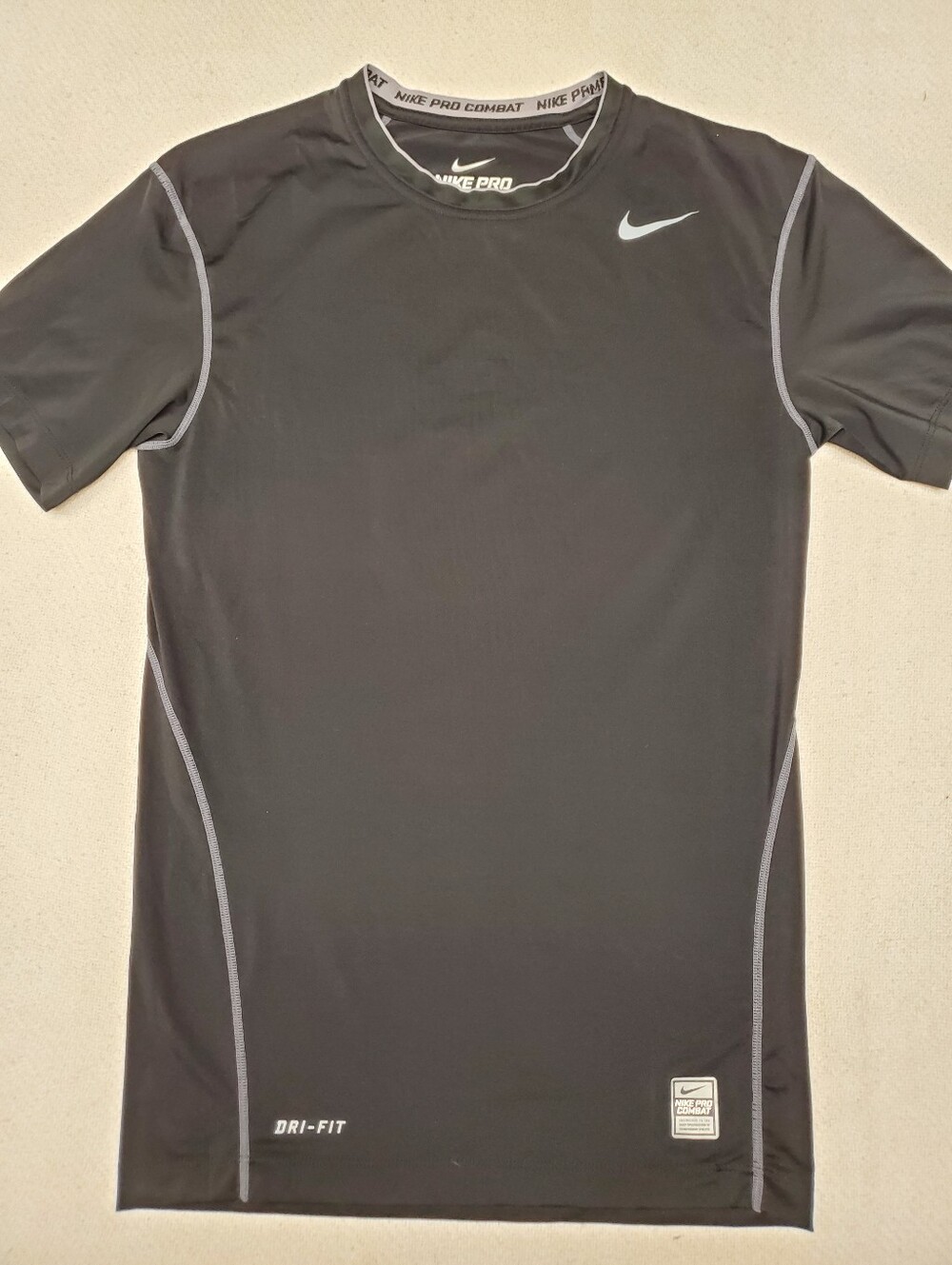 Nike Pro Combat Dri Fit Compression Short Sleeve Shirt Black Large Training